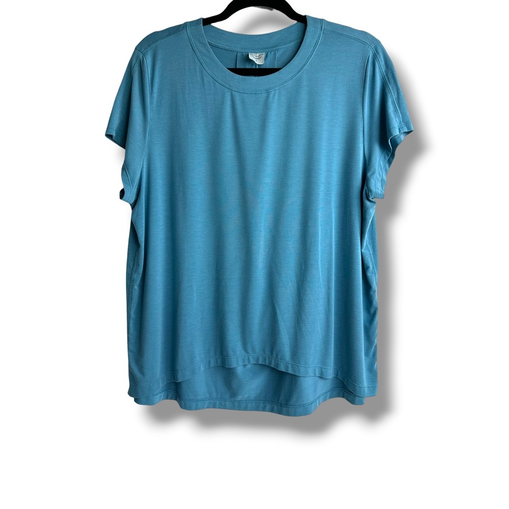 Athleta Breezy Pleat Back Top Womens S Blue‎ Short Sleeve High-Low Hem